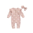 thumbnail image 2 of Infant Baby Girls Two-piece Clothes Set 3M 6M 12M 18M Heart Print Long Sleeve Crew Neck Romper and Bow Knot Headdress, 2 of 10