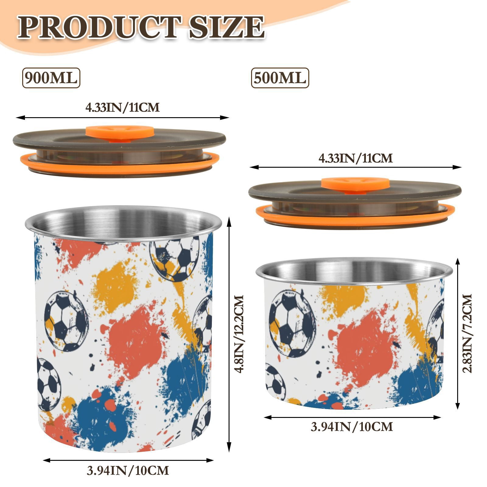 Soccer Printing Airtight Coffee Bean Canister 30oz Food Storage Containers with Lids For Gournd, Tea, Sugar, Flour, Rice, Cereal, Candy Cookie Jar