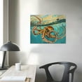 thumbnail image 4 of Acheng Ocean Octopus Canvas Wall Art Painting Prints - Beach Themed Wall Decor for Home, Bathroom, Bedroom, Kitchen - Rustic Blue Coastal Nautical Décor Gallery Wrapped 16x12in, 4 of 6