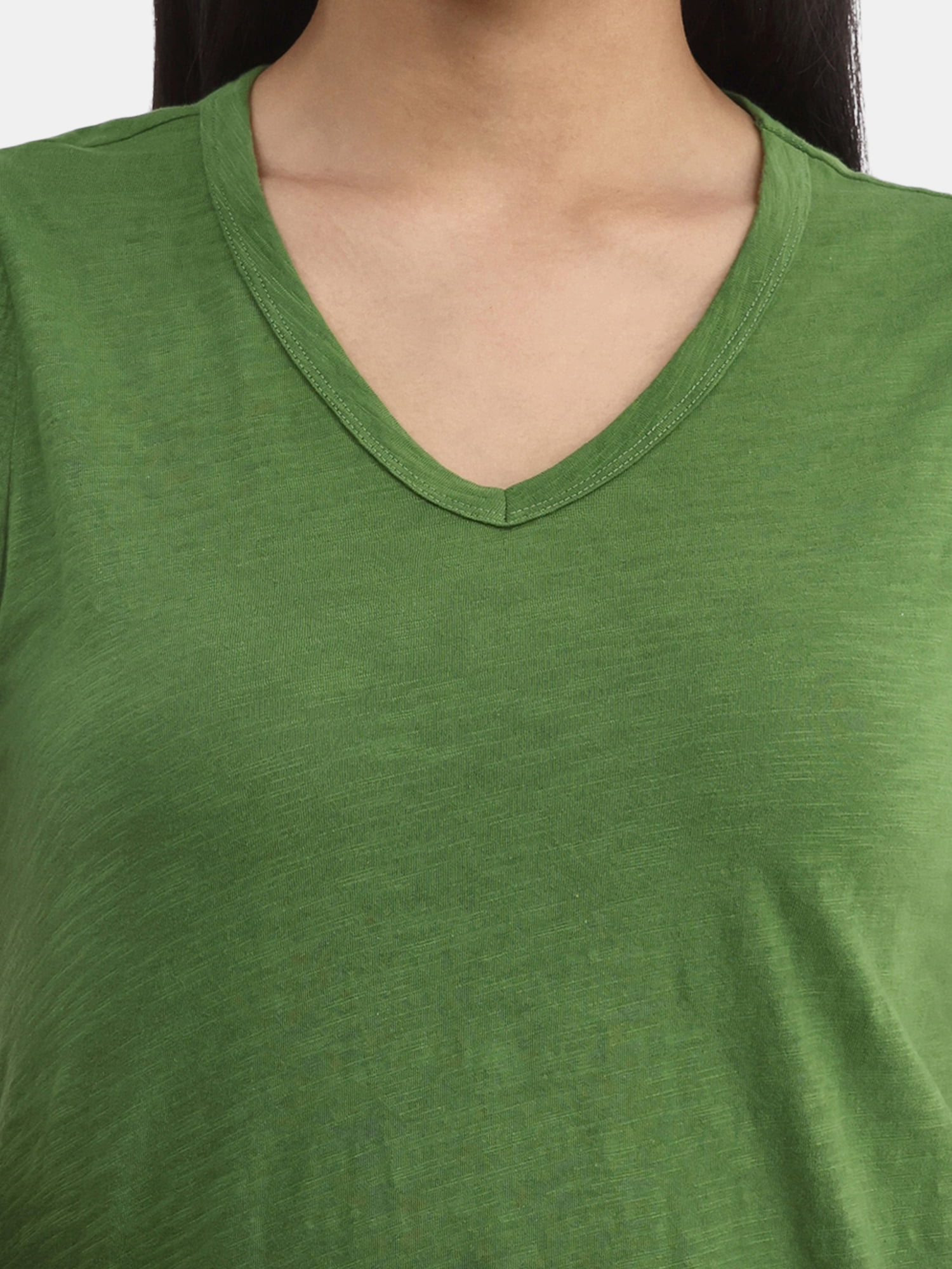Time and Tru Women's Cotton Mixed Fabric V Neck Tee, Sizes XS-XXXL