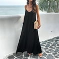 thumbnail image 3 of Xmarks Women Summer Casual Spaghetti Strap Maxi Dress V-Neck Sleeveless Solid Color Beach Party Long Dress with Pockets, 3 of 8