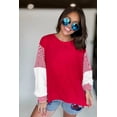 thumbnail image 5 of Women's Fiery Red Striped Colorblock Sweatshirt – Casual Long Sleeve Daily Wear | XL, 5 of 10