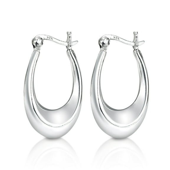 Chunky Charming Oval .925 Sterling Silver Scalloped Hoop Earrings