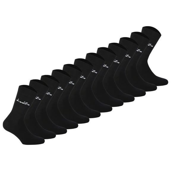Diadora Unisex Socks, 12-Pack - Sports Socks, Cotton, Logo, Solid Color Black 35-38