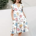 thumbnail image 5 of 6-15Y Girls' Summer Smocked Ruched Princess Ruffled Short Sleeves Tiered Gradient Skirt Round Neck Multi-Color Prints Soft A Line Dress, 5 of 5