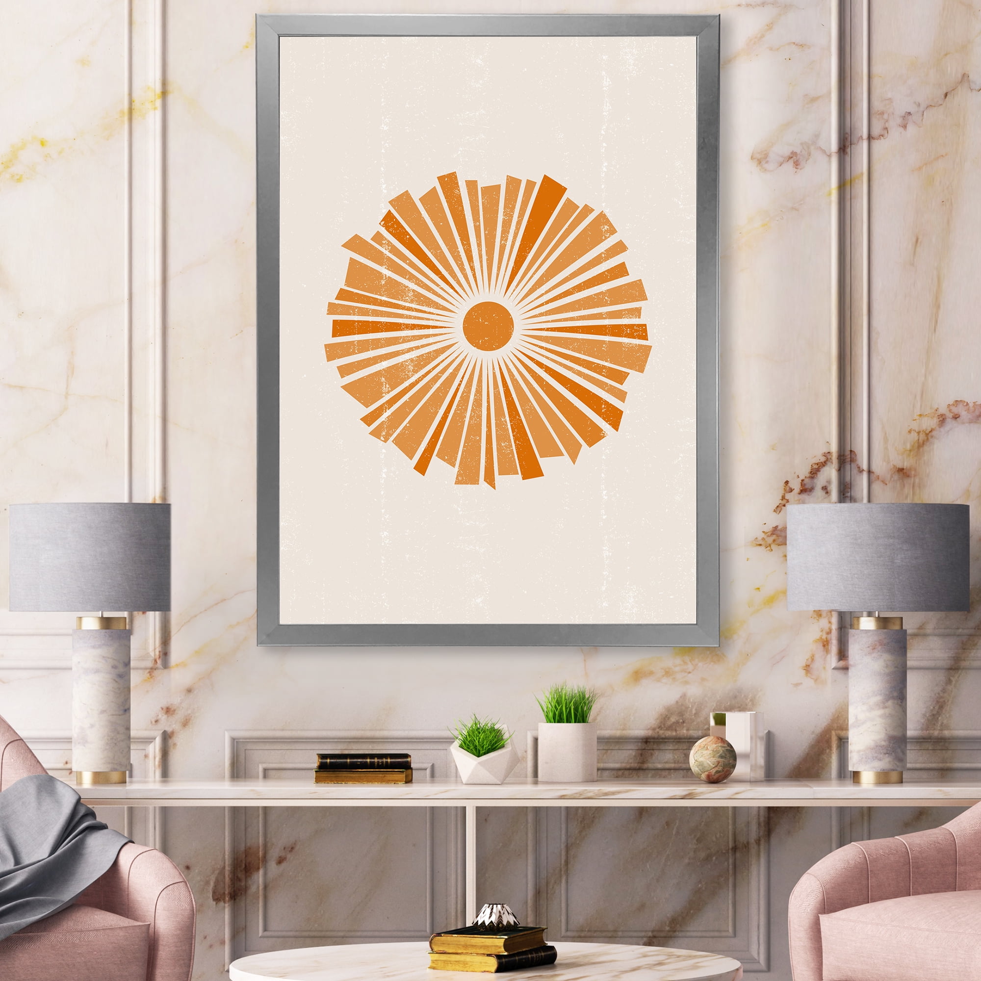 Designart 'Orange Radiant Sun I' Modern Framed Art Print
