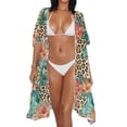 thumbnail image 4 of FKELYI Womens Bikini Cover Up for Summer Open Front Cardigan Beach Cover Ups Leopard Monstera Hibiscus Flower Print Comfy Beach Kimono Beachwear Ladies Cruise Outfits Resort Wear, 4 of 6