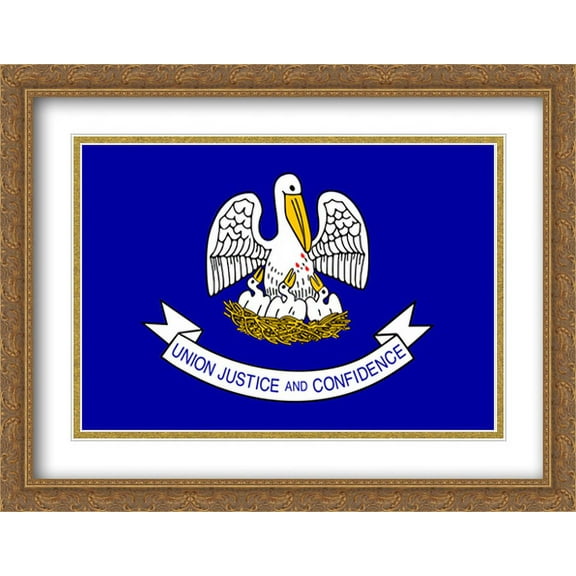 Louisiana State 2x Matted 36x28 Large Gold Ornate Framed Art Print by The Flag Art Print Series