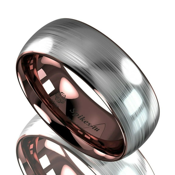 Tungsten Rings for Men Wedding Bands for Him Womens Wedding Bands for Her 8mm Silver Brushed Rose Gold Inlay