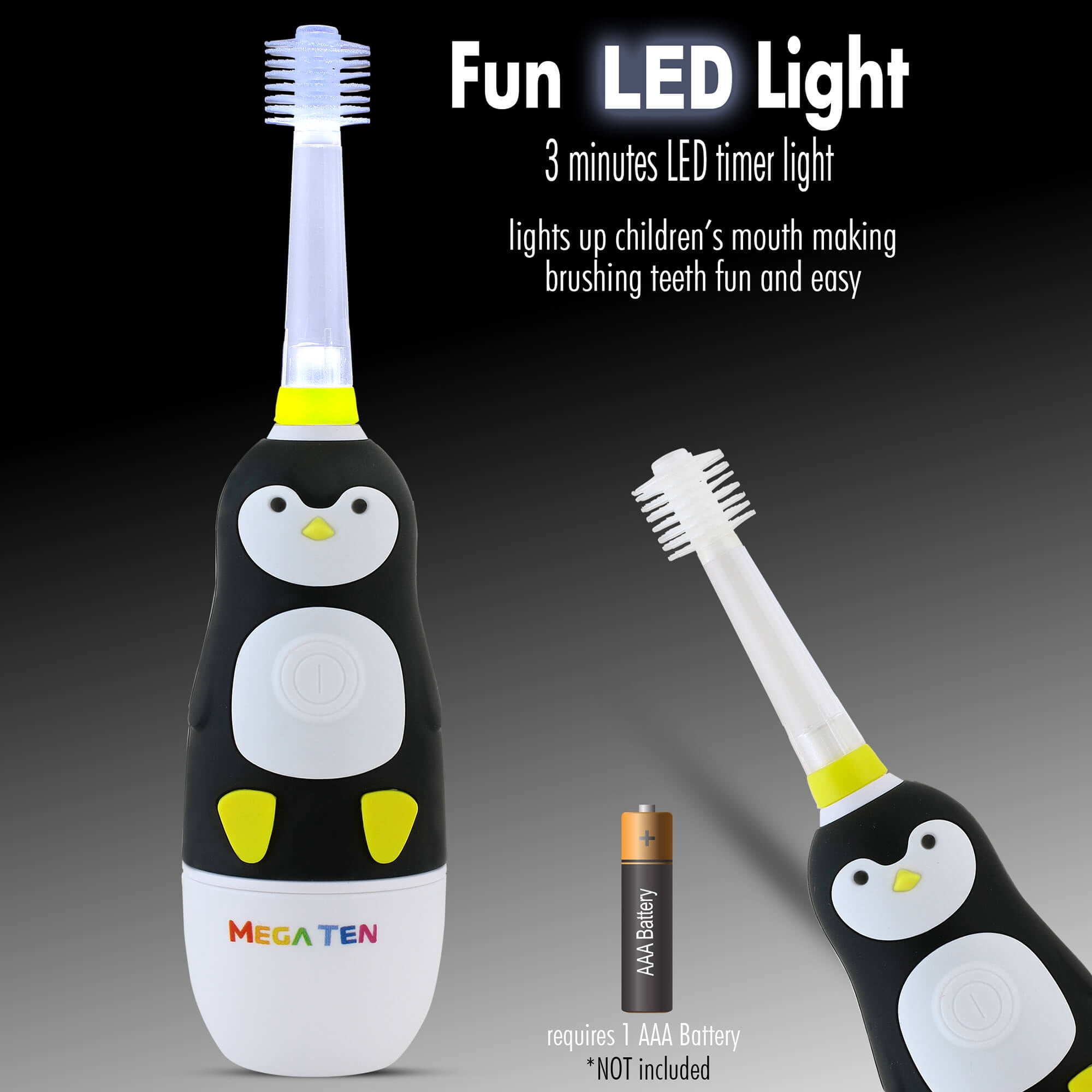 Brilliant Kids Electric Battery Round Toothbrush with Sonic Technology, Penguin