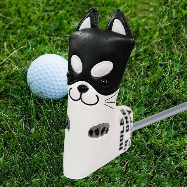Golf Putter Headcover Dog Pattern Club Club Head Cover Golf Head Cover Non-Slip Protector Black