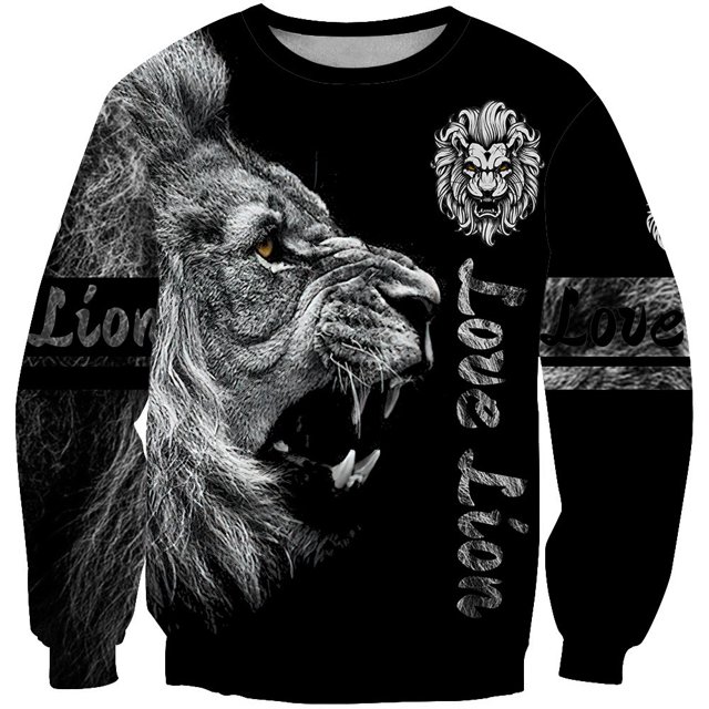 Chandail à Col Rond de Printemps 2023 Chandail Décontracté pour Homme Chandail à Manches Longues Imprimé 3D Chandail à Col Rond Motif Lion Vêtements