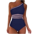 thumbnail image 2 of HOMBOM Womens One Piece Swimsuits Ruched Dark Blue Swimwear High Cut Slimming Tummy Control Bathing Suit for Ladies Mesh, 2 of 9