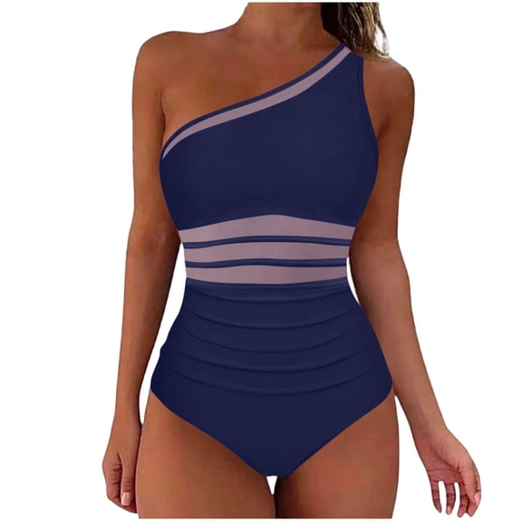 Oplxuo Women Mesh One Piece Swimsuit - Tummy Control One Shoulder Bathing Suit Cut Out Swimwear 2026