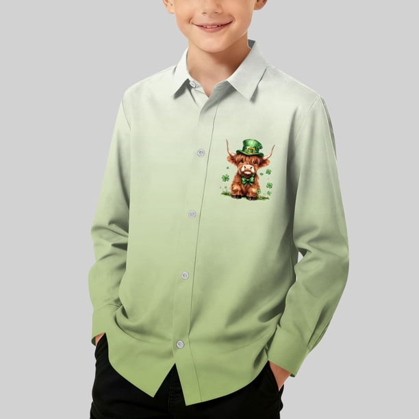 Blusa y camisa de manga larga con cuello vuelto para niños, camisa informal de moda para niños y niñas, camisa de manga larga con estampado del Día de San Patricio, camisa de manga larga con cuello vu