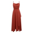 thumbnail image 5 of NordicNest Women's Spaghetti Strap Tulle Midi Dress Cowl Neck Ruched Bodice with Asymmetrical Flowy Skirt Elegant Party Wedding Guest Gown Orange,L, 5 of 5