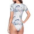 thumbnail image 3 of Uemuo Sea Animals Pattern Women's One Piece Short Sleeve Swimsuit Rash Guard Surfing Modest Quick-drying Swimsuit Beach Essentials-Large, 3 of 9