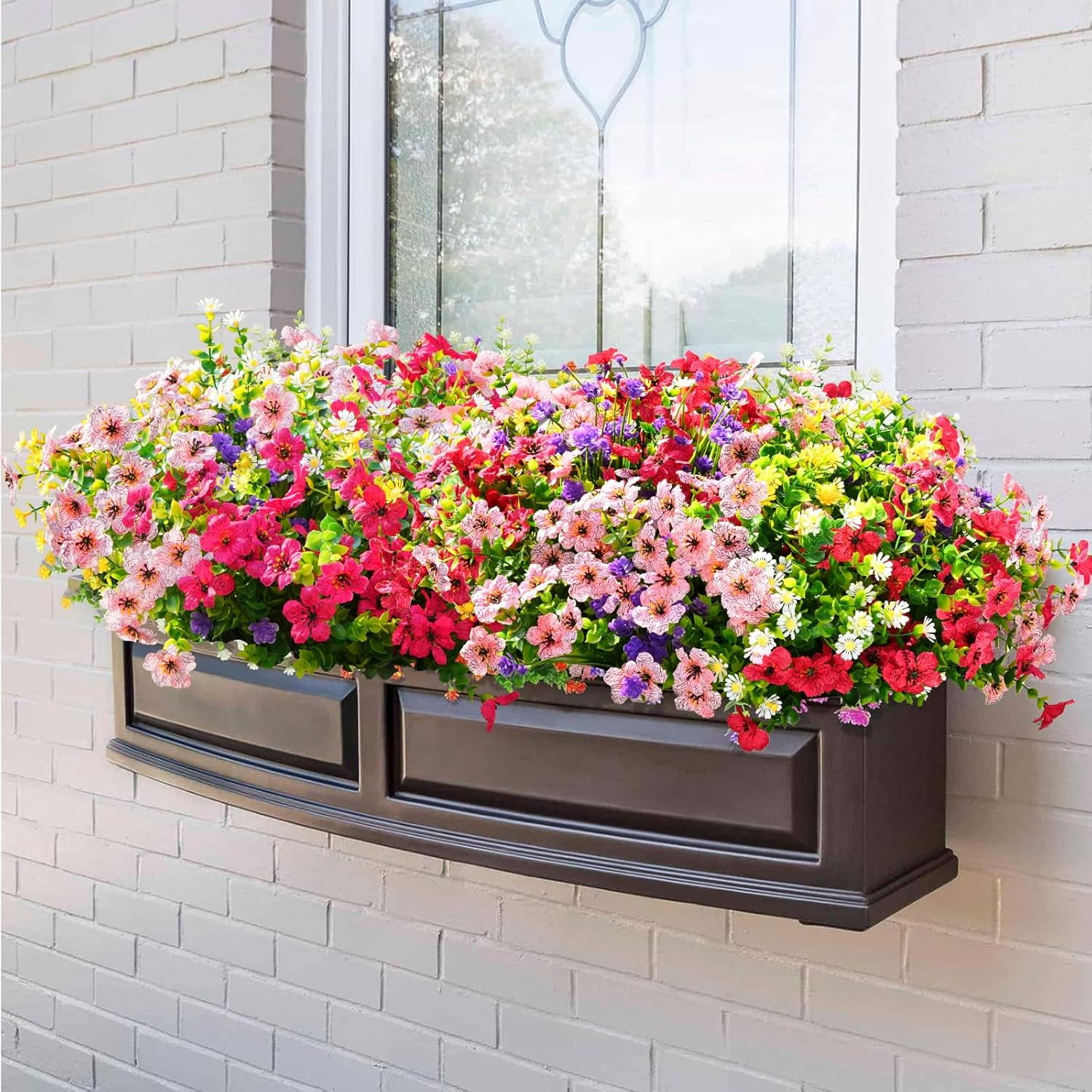 Waipfaru Artificial Flowers UV Resistant Plastic Potted Boxwood for Outdoor Garden Décor