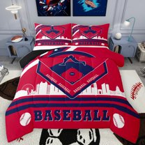 Homewish Baseball Game Full Size Comforter Sets,Sport City Silhouette Bedding Comforter Set,Red Blue White Bedding Sets For Boys Kids,Ultra Soft Home Decor Reversible,3-Piece