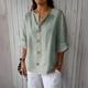 thumbnail image 2 of Vestidos Casuales Para Mujer, Blusas De Mujer De Moda Blusa de lino con cuello en V, manga 3/4 y botones, suelta, de color liso, para mujer, 2 of 7