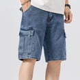 thumbnail image 2 of hoksml Men's Cargo Denim Shorts Loose Fit Casual Summer Jeans Shorts Vintage Washed Workwear Bottoms, 2 of 9