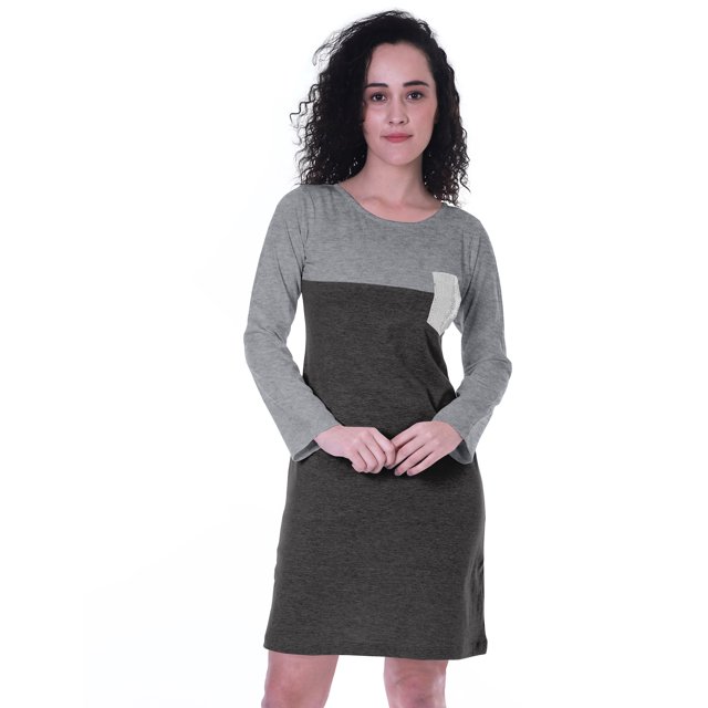 Moomaya Robe T-shirt pour Femmes à Manches Longues avec Poche Plaquée à Paillettes Robes d'Été