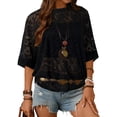 thumbnail image 3 of Gynyvoja Women'S See Through Sheer Lace Summer Tops Crew Neck Short Sleeve T-Shirts Black S, 3 of 9