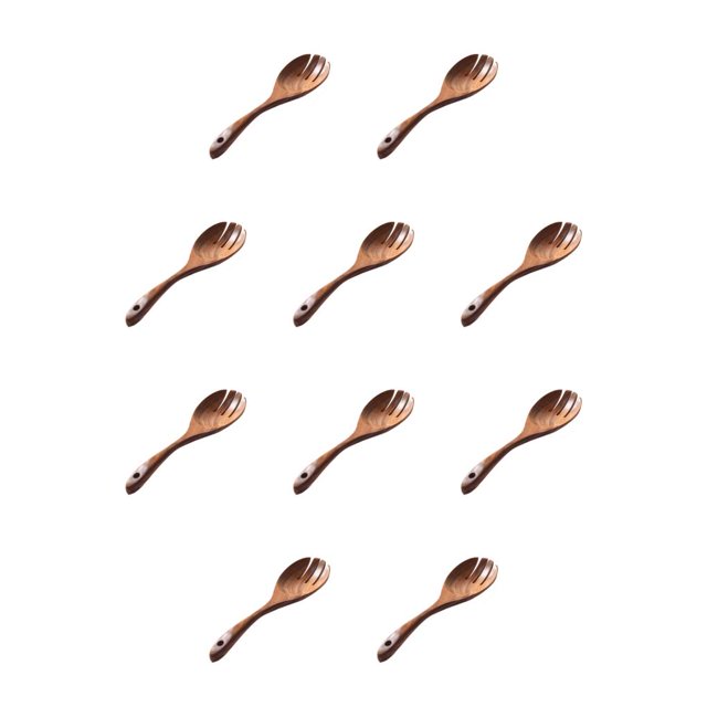 Utensilios de cocina Billuyoard 10Conjunto Cucharas y Tenedor de ensalada madera Marrón