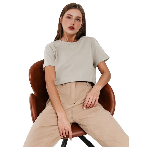 Camisetas de Corta Extragrandes para Mujer, Cuello Redondo, Holgadas, para Hacer Ejercicio, Informales, de Verano, de Algodón, Gris , S