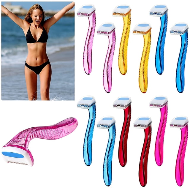 12 Pcs Disposable Bikini Razors for Women Bikini Line Trimmer Shaver Small T Type Razor Durable Travel Accessories Pubic Hair Removal Beauty for Body Cosmetic Tool(Multicolor)