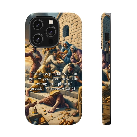 DistinctInk Tough Case for Apple iPhone 14 Pro MAX (6.7" Screen), Compatible with MagSafe Charging - Partiality's Destructive Temptation: Proverbs 28:21 Reminder