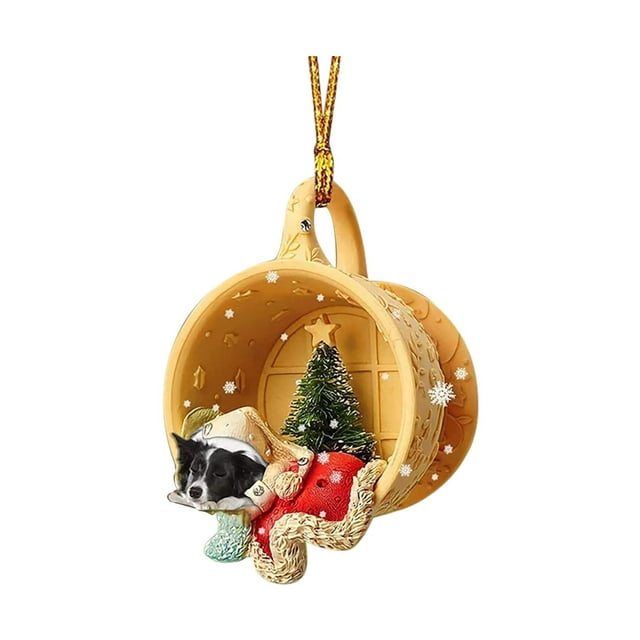 Adorno colgante de perro de Navidad/Ornamento colgante interior del coche/Ornamento de de Navidad/Ornamento colgante de acrílico, vacaciones Estilo B