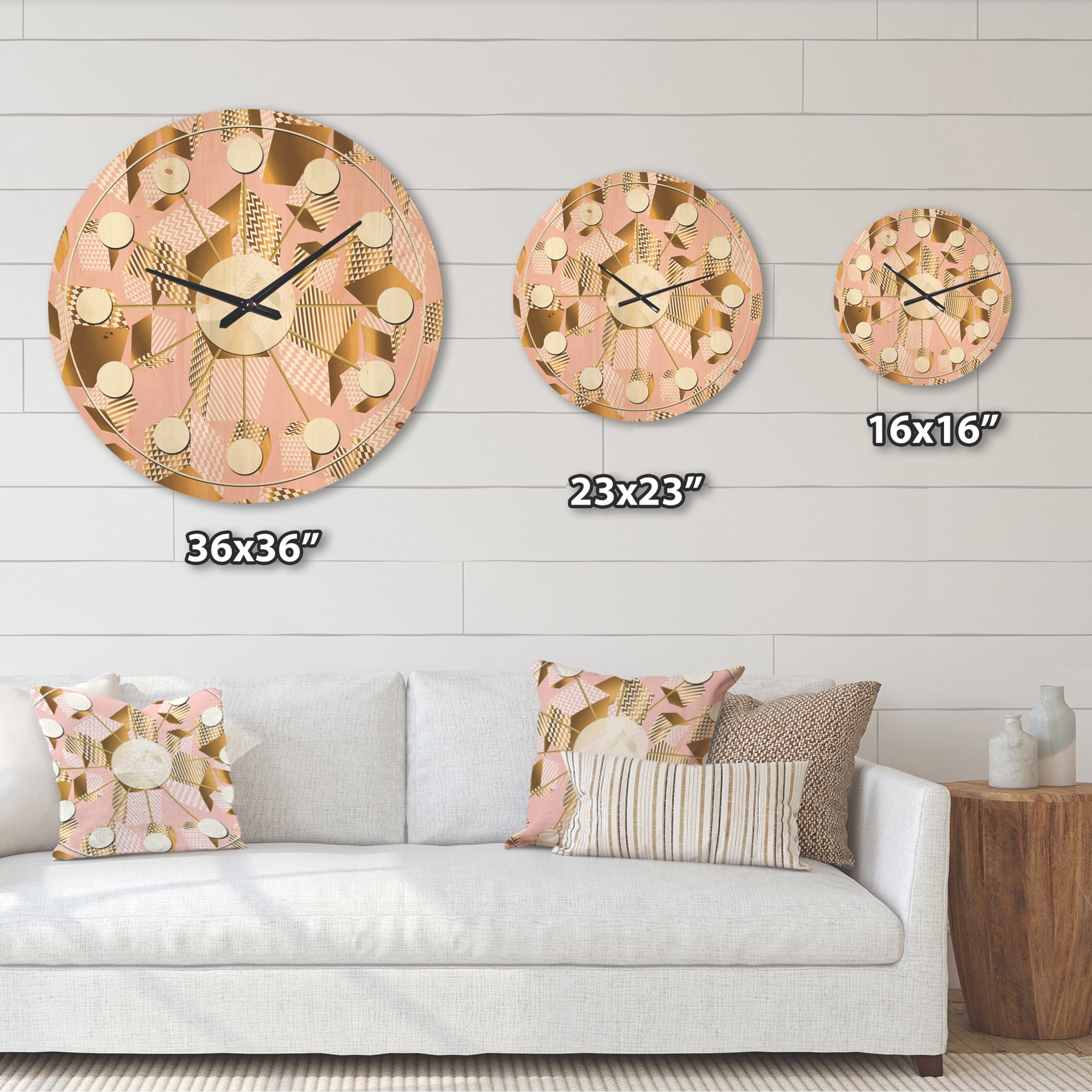 Designart 'Rose and Gold Cubes II' Mid-Century Modern Wood Wall Clock