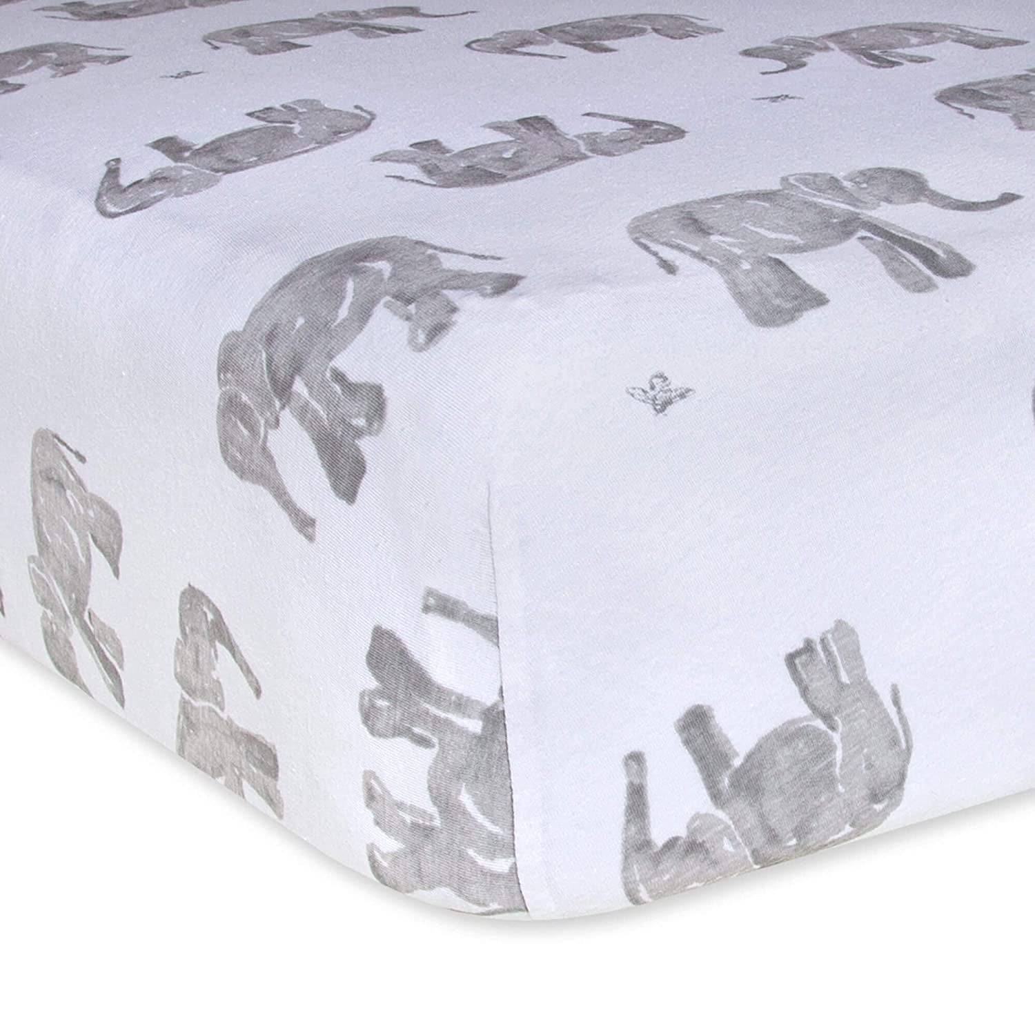 Burt's Bees Baby Organic Cotton Wandering Elephants Fitted Crib Sheet in Cloud