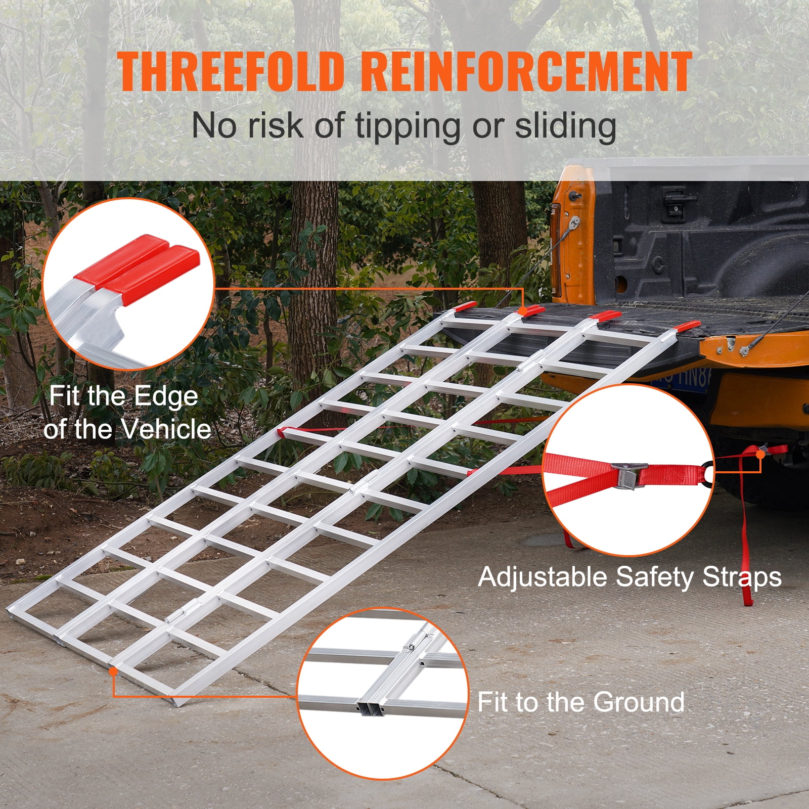 KFFKFF Aluminum Loading Ramps, 1500 lbs Capacity, Multi-Fold Design with Secure Straps for Motorcycles, Tractors, ATVs, Trucks, Lawn Equipment, Snow Machines, Dimensions 77"L x 54"W, Single Unit