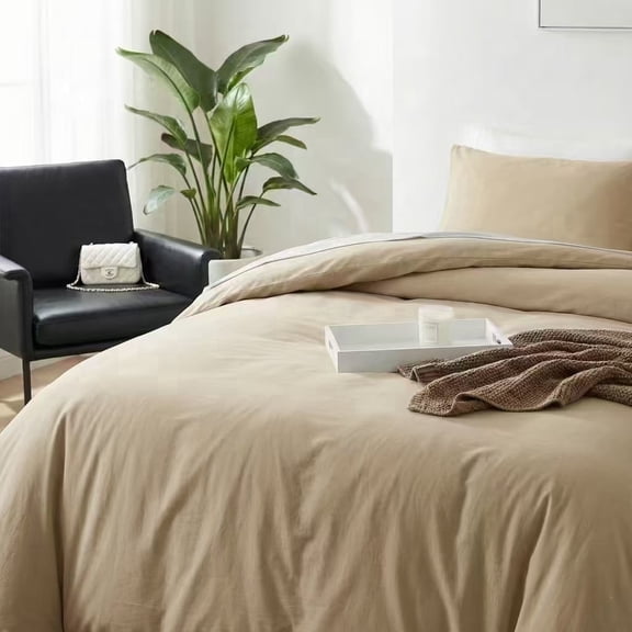 Premium 100% Cotton Duvet Cover Set, Soft Breathable Bedding with Zipper Closure (3 Pieces), Mocha Taupe, King