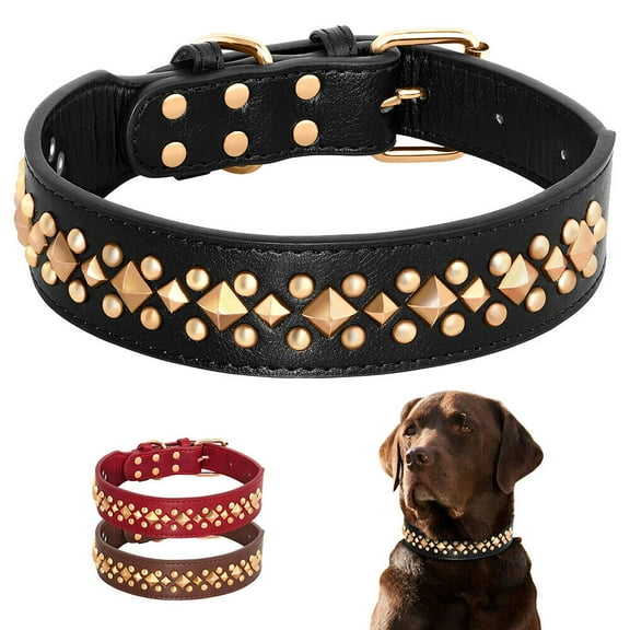 Fashion Rivet Studded Dog Collar Soft PU Leather Adjustable for Medium Large Breeds