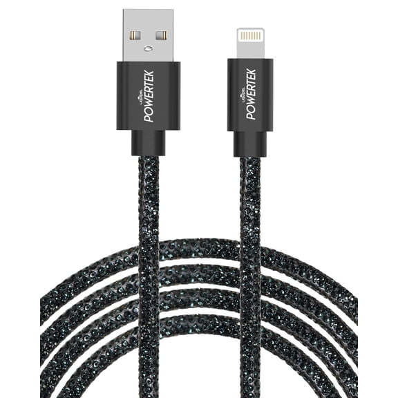 Liquipel Powertek iPhone Charger Cable [MFI Certified], Fast Charging 6ft Lightning to USB Cord Adapter, Compatible for iPad, Tie Dye Nylon Black
