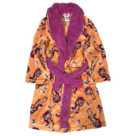 My Little Pony Girls Plush Orange & Pony Robe House Coat Size 8