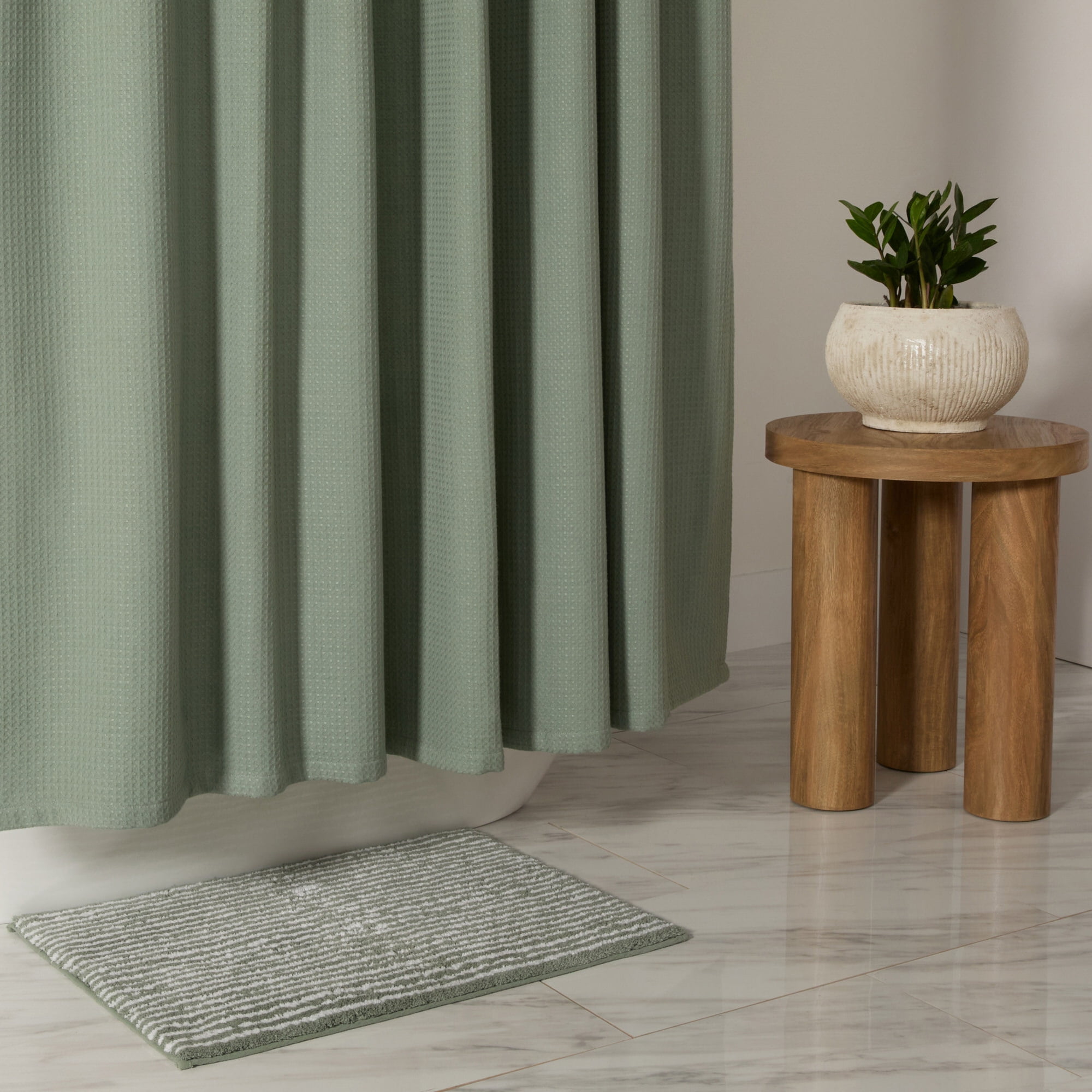Cotton Blend Waffle Texture Shower Curtain