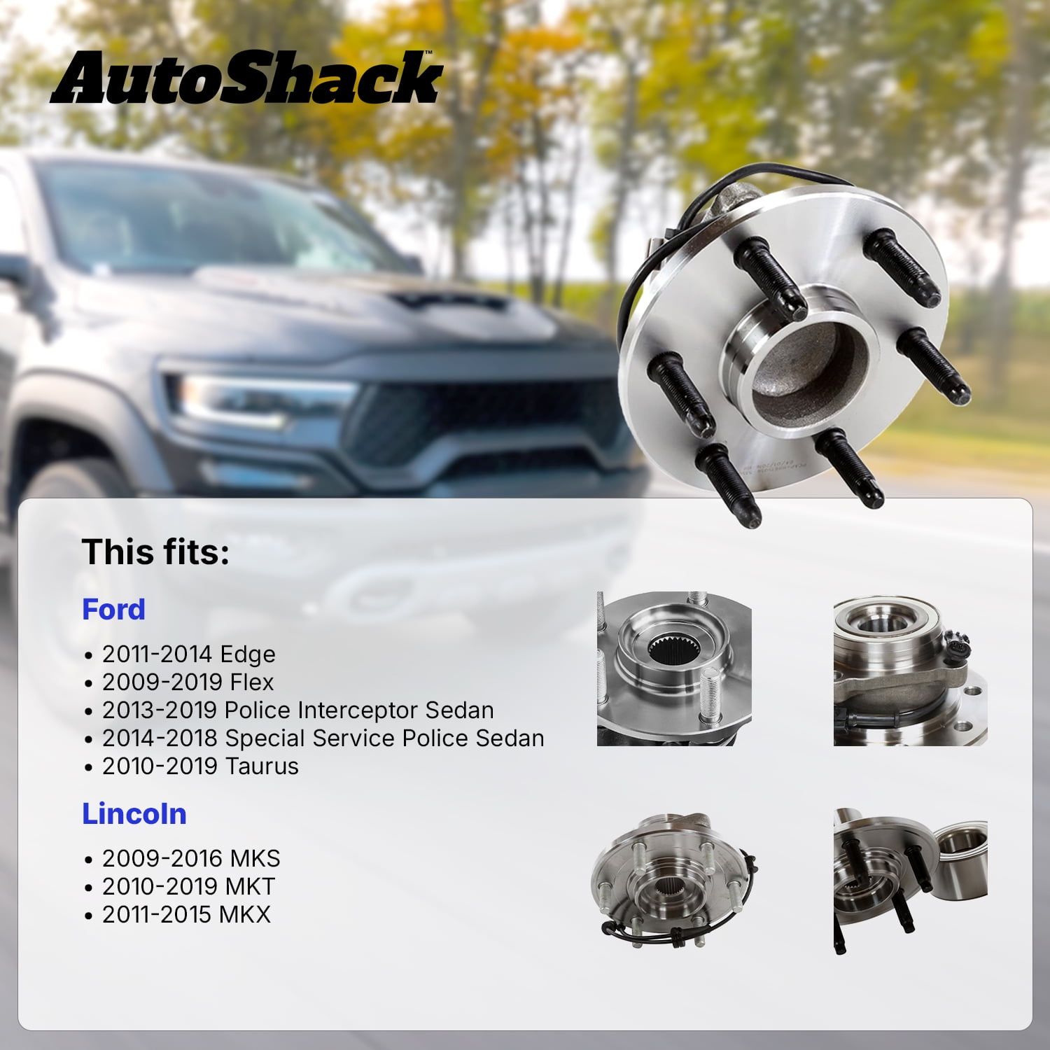 AutoShack Front or Rear Wheel Hub Bearing Assemblies - Driver and Passenger Side for Ford, Edge 2011-2014 Taurus 2010-2019 Flex 2009-2019, AWD FWD L4 2.0L V6 3.5L 3.7L - 5-Lug, With ABS