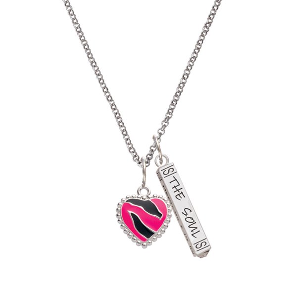 Delight Jewelry Silvertone Hot Pink Zebra Print Heart Silvertone Hope Anchors the Soul Bar Charm Necklace, 23"