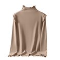 thumbnail image 5 of Ladies' Fashion Solid Color Fleece Ruffled Mock Neck Pullover Waveselvedge Half High Neck Long Sleeve Thickened Top, 5 of 5