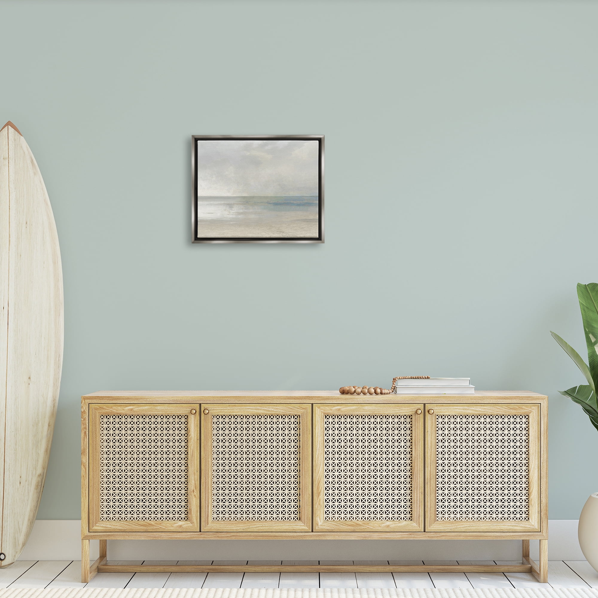 Stupell Sandy Tide Ocean Horizon Landscape Painting Gray Floater Framed Art Print Wall Art