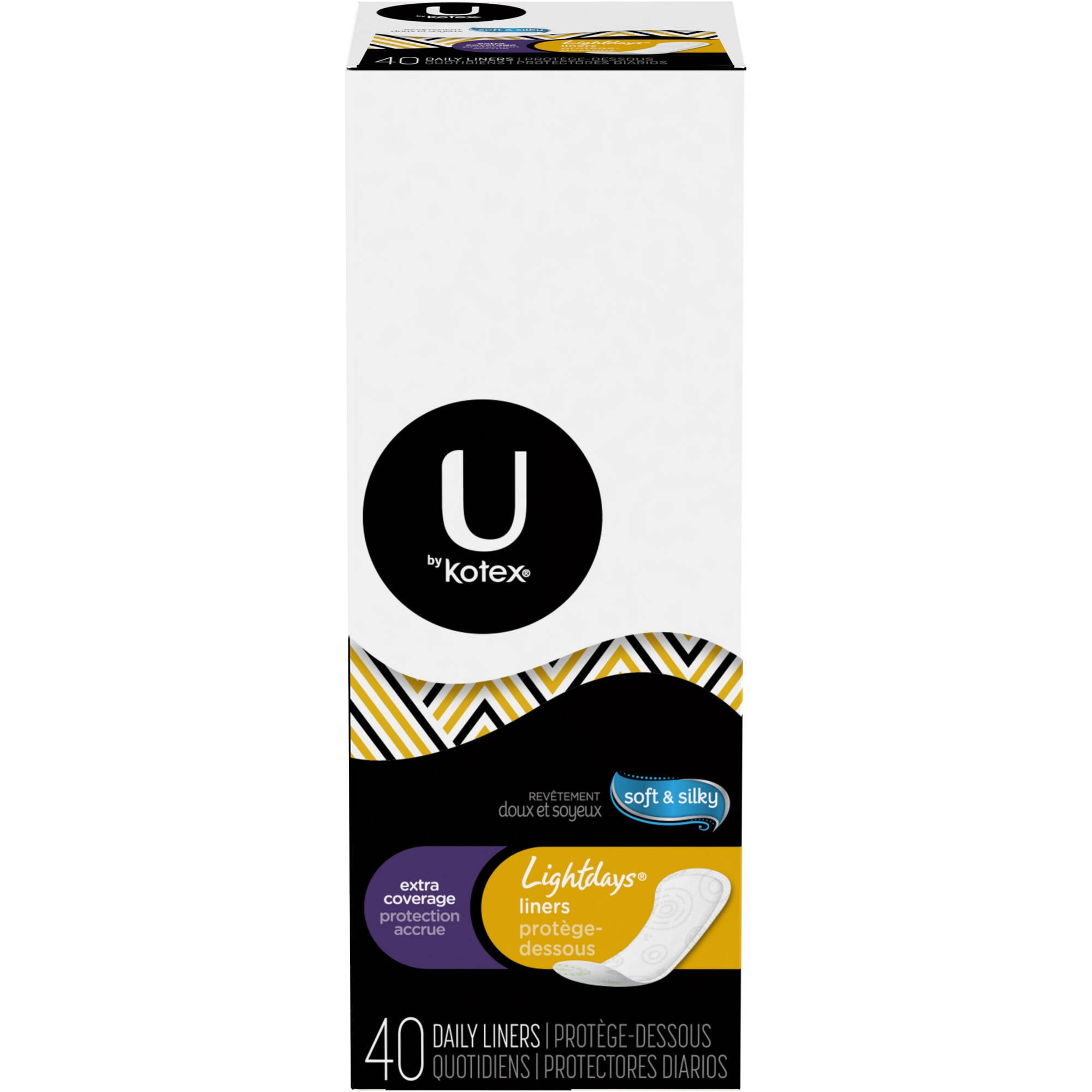 U by Kotex Lightdays Panty Liners, Extra Coverage, Unscented, 40 Ct
