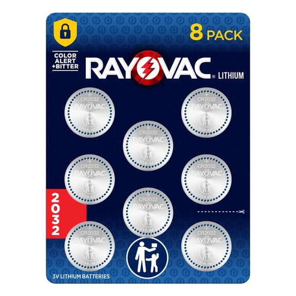 Rayovac 2032 Coin Batteries (8 Pack), CR2032 3V Lithium Batteries, Compatible with AirTag and Tile Pro Devices, Key Fobs, Watches and more
