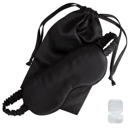 Satavi Naturals Mulberry Silk Eye Mask with Ear Plugs & Bag - Light Blocking Sleep Mask, Black