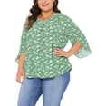 thumbnail image 4 of Agnes Orinda Women's Plus Size Chiffon Top V Neck 3/4 Sleeve Summer Casual Tunic Blouse 1X Green, 4 of 5