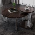 thumbnail image 5 of S-HOME Multi-Purpose Round Coffee Table and End Table Set with Sintered Stone Legs 32.68" & 16.93" Diameter for Home for Living Room, Walnut, 5 of 18