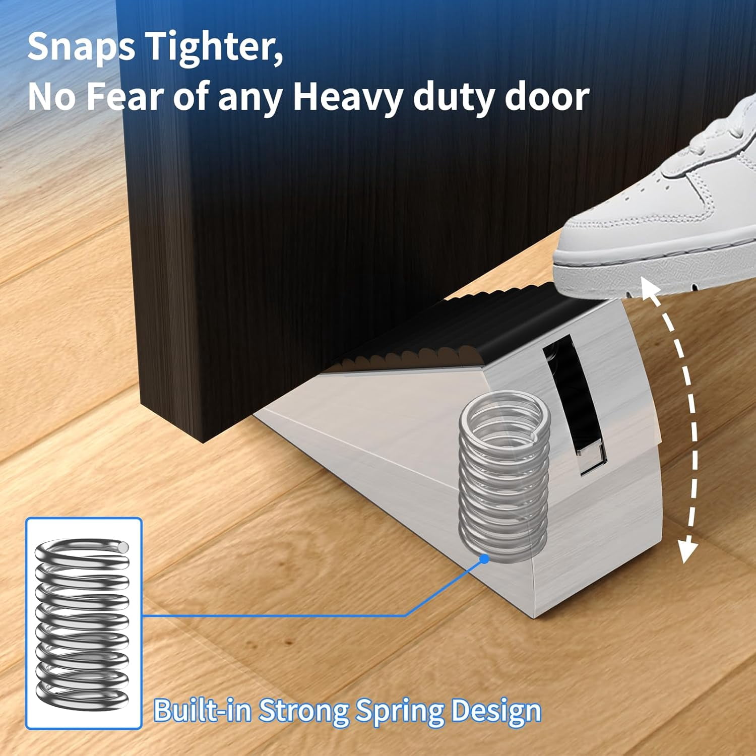 2 Pack Heavy Duty Door Stoppers for Bottom of Door, 3 Inches High Adjustable Spring Large Stop Wedge, Non-Slip Rubber Grip, Tall Metal Doorstop Suits Home, School, Carpet, Tile, Wood